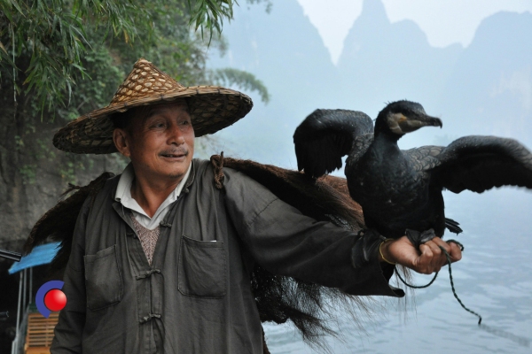 Man met vogel in Azië